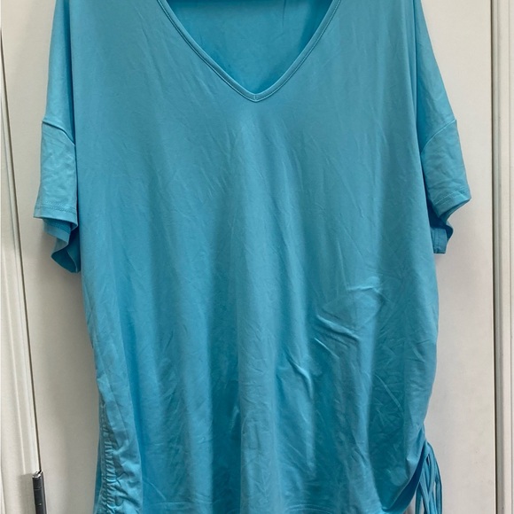 SHEIN Curve Size 2XL Baby Blue Tee Shirt, Short Sleeve, V Neckline - Picture 1 of 6